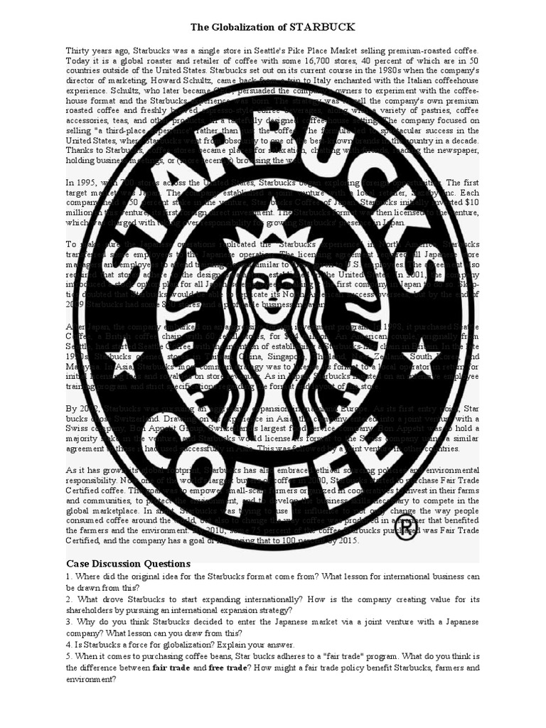Case 1 Starbucks Globalization PDF Starbucks Fair Trade