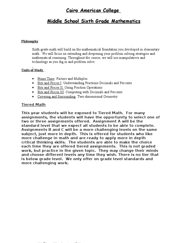 6th Grade Math Syllabus | Homework | Physics & Mathematics | Free 30