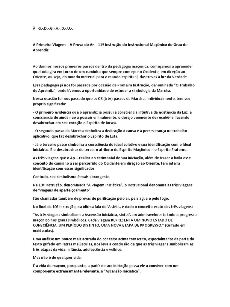 A Primeira Viagem A Prova Do Ar 11 Instrução Do Instrucional