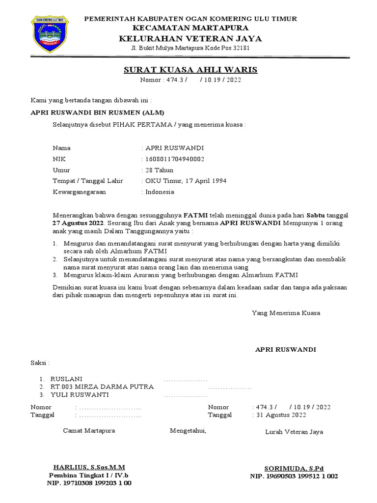 Surat Kuasa Ahli Waris PDF