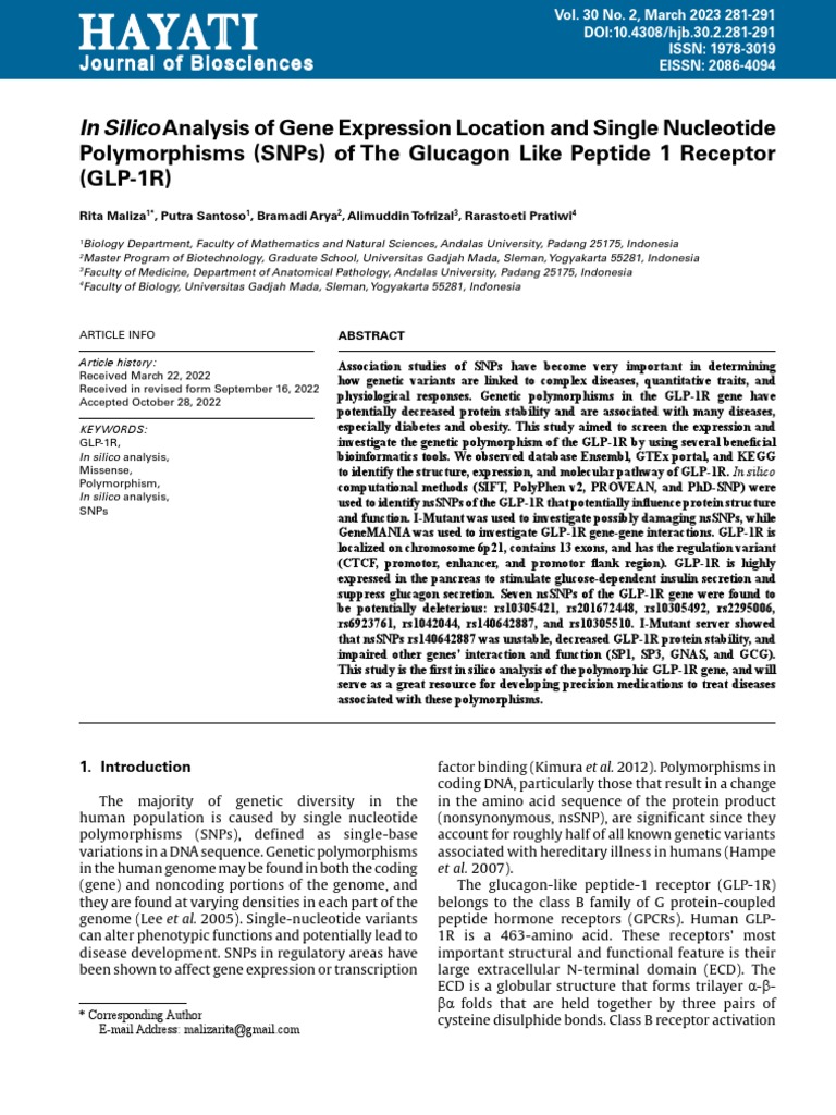 In Silico Analysis of GLP-1R SNPs | PDF | Single Nucleotide ...