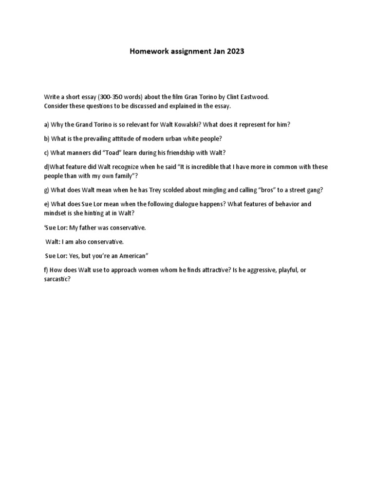 Gran Torino: Essay Assignment Overview | PDF | Social Science
