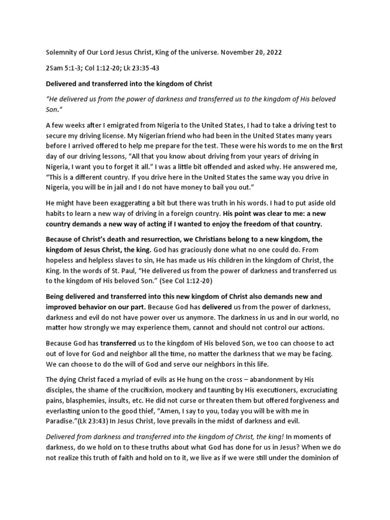 Living as Citizens of the Kingdom What it Means to be Delivered from