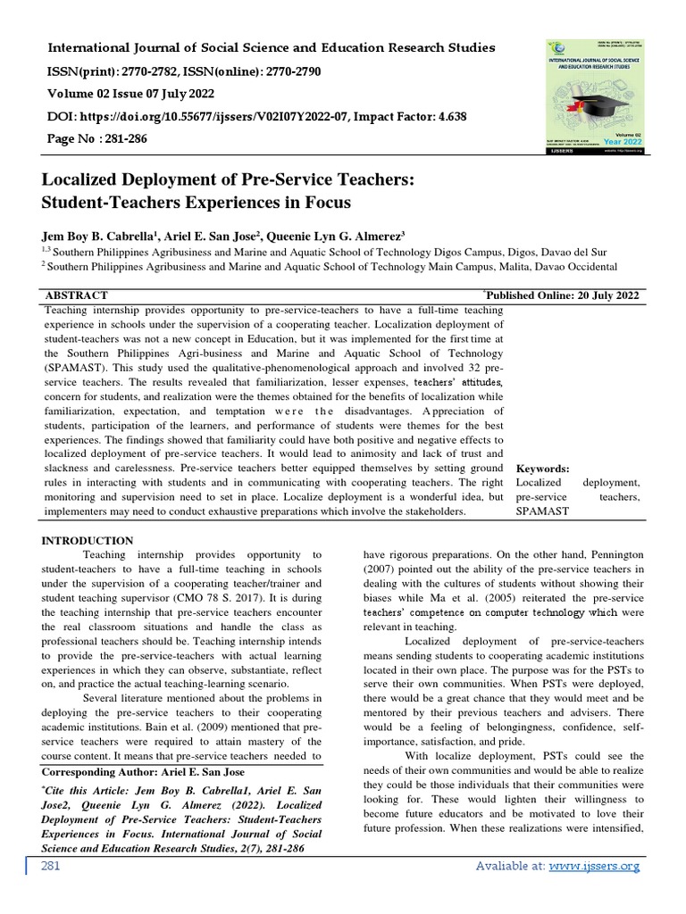 Localized Deployment of Pre-Service Teachers | PDF | Teachers | Focus Group