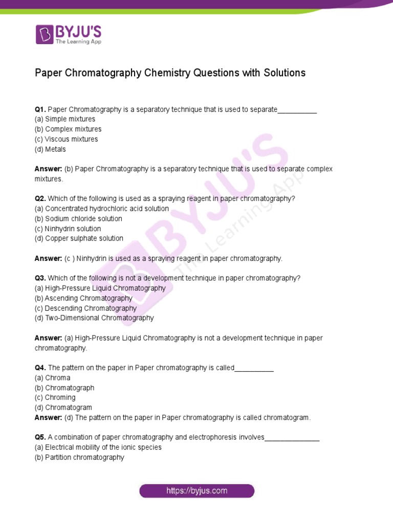 Paper Chromatography Questions PDF Chromatography Materials