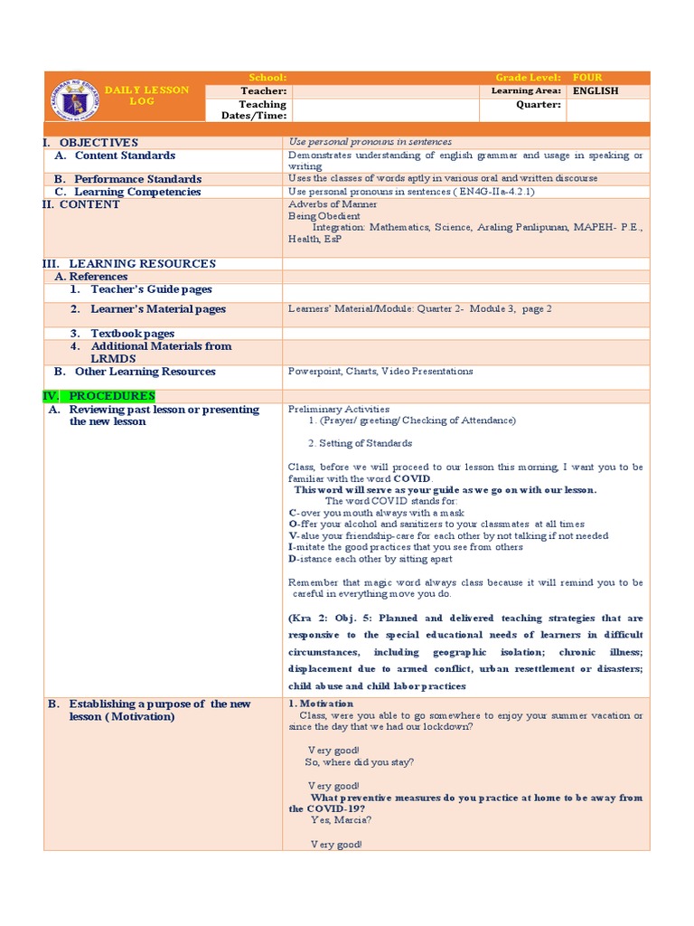 Version 1 English 4 Cot 1 | PDF | Teachers | Science Education