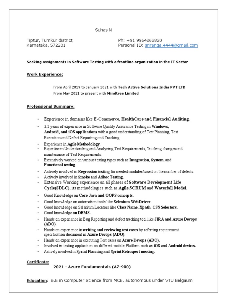 Software Testing Professional Resume | PDF | Software Development ...