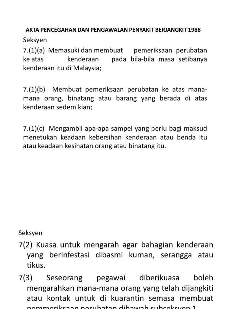 Akta Pencegahan Dan Pengawalan Penyakit Berjangkit 1988 | PDF