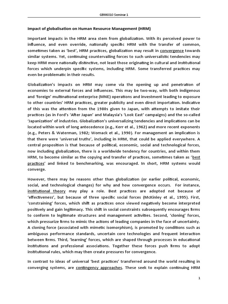 Globalization's Impact on HRM Systems | PDF | Globalization | Human ...