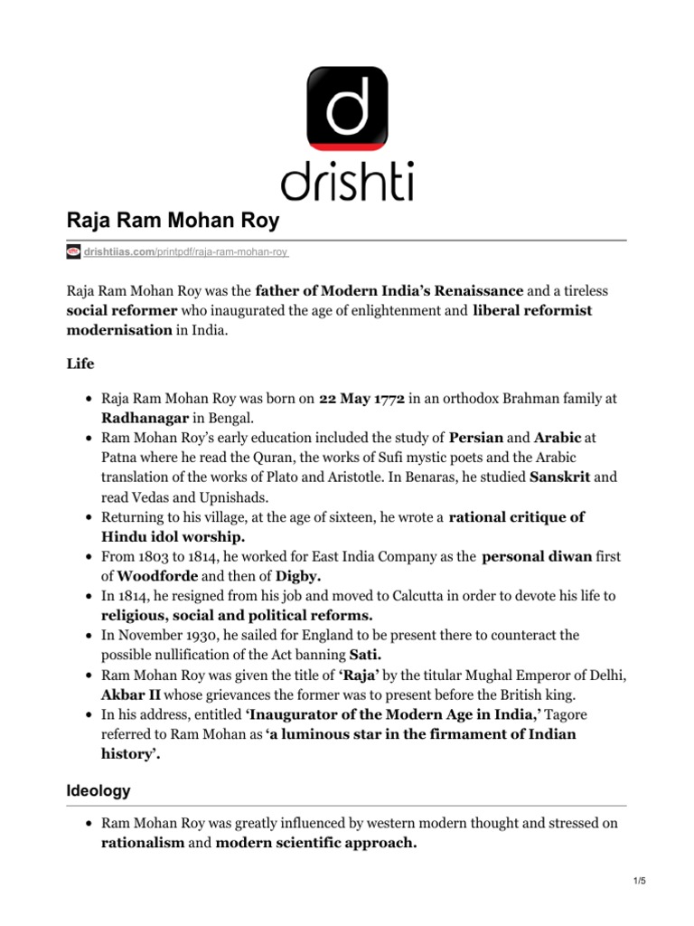 Raja Ram Mohan Roy: Pioneer of Reform | PDF | Religious Faiths ...