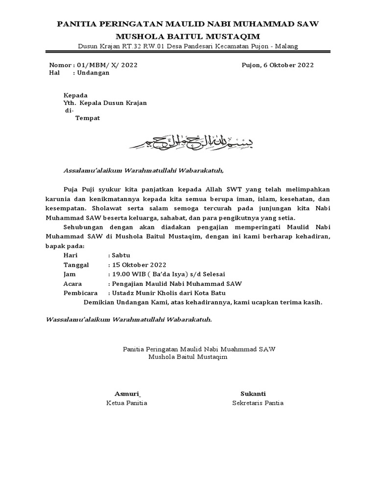 Undangan Pengajian Maulid Nabi Muhammad SAW | PDF