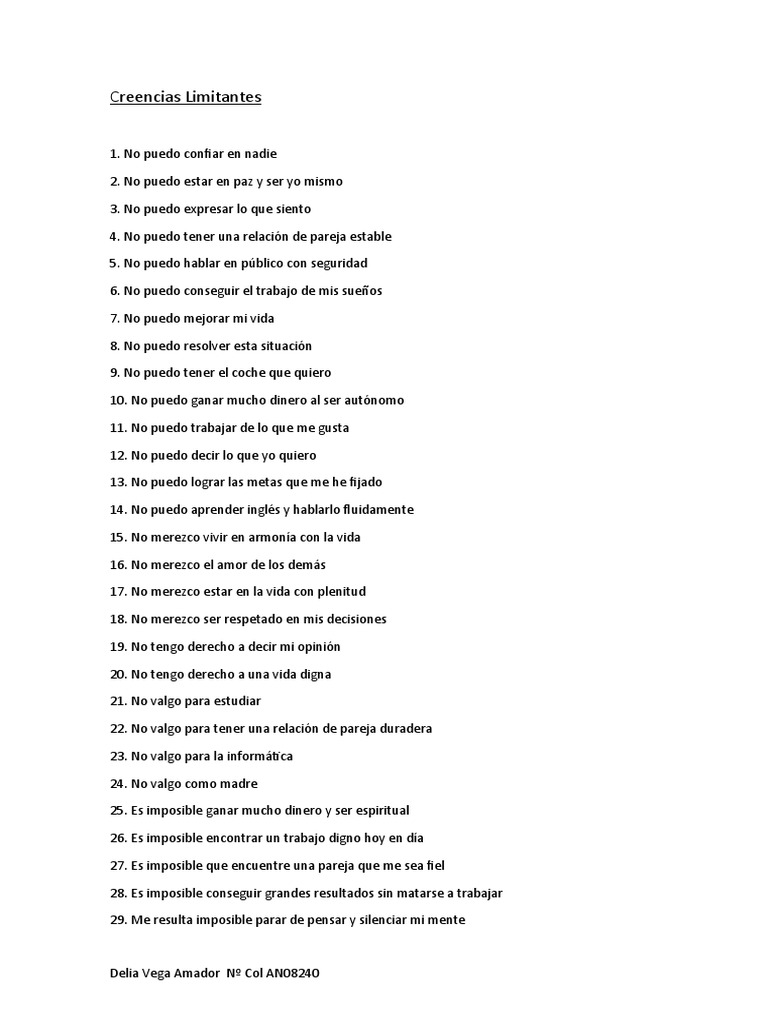 Creencias Limitantes Comunes | PDF