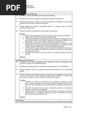 Payroll Internal Audit Program