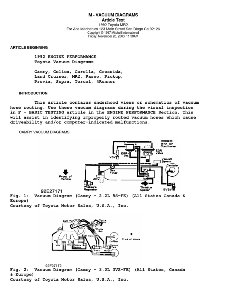 1992 Toyota Vacuum Diagrams