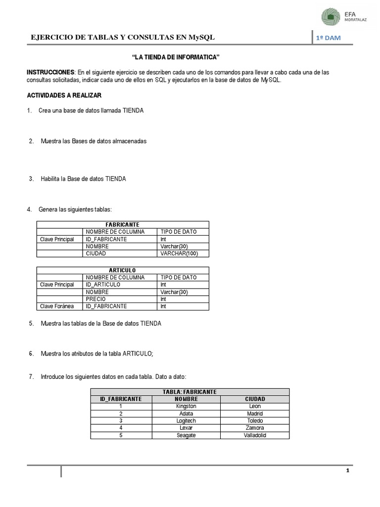 Ejercicios MySQL para Estudiantes DAM | PDF | Bases de datos | Informática
