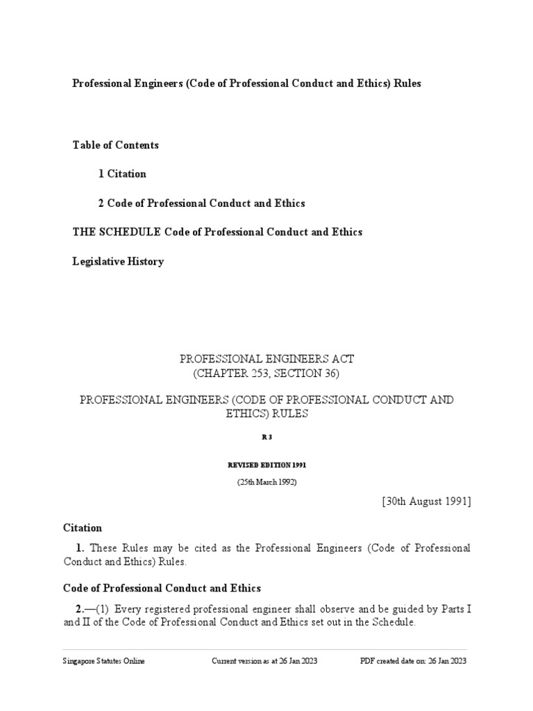 Professional Engineers Ethics Rules Singapore | PDF | Employment | Engineer