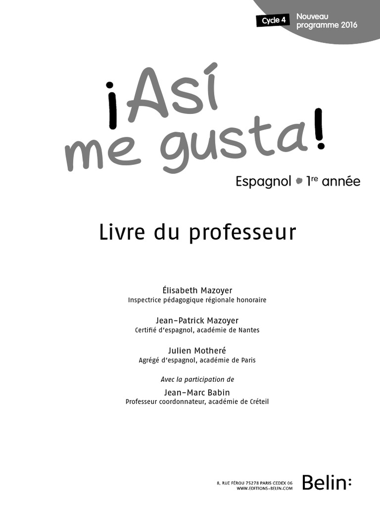 A Mi Me Encanta 5ème Corrigé Pdf Livre Du Prof Asi Me Gusta 5e | PDF | Langue espagnole | Lexique
