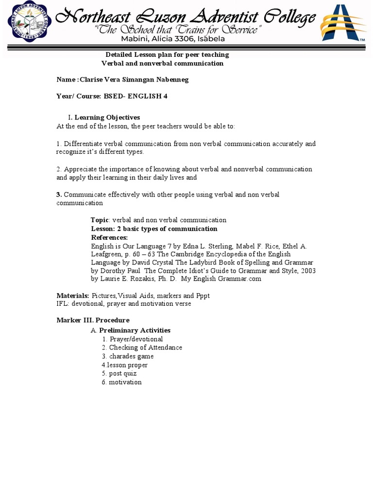 Verbal and Nonverbal Communication Plan | PDF | Nonverbal Communication ...
