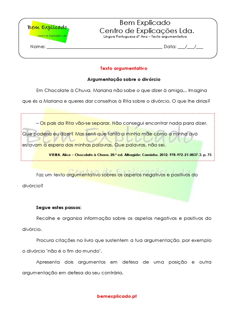 Texto Argumentativo Divórcio No 6º Ano Pdf 