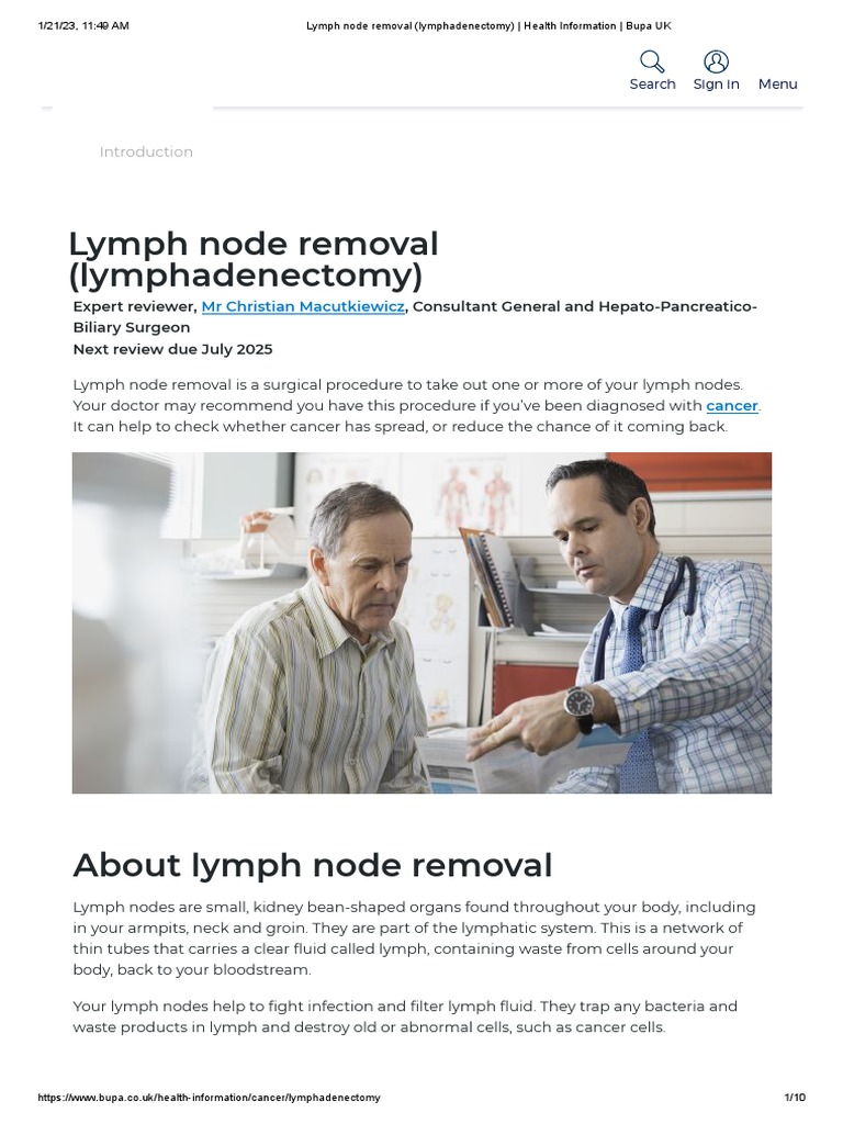 Lymph Node Removal (Lymphadenectomy) Health Information Bupa UK PDF Medical Specialties