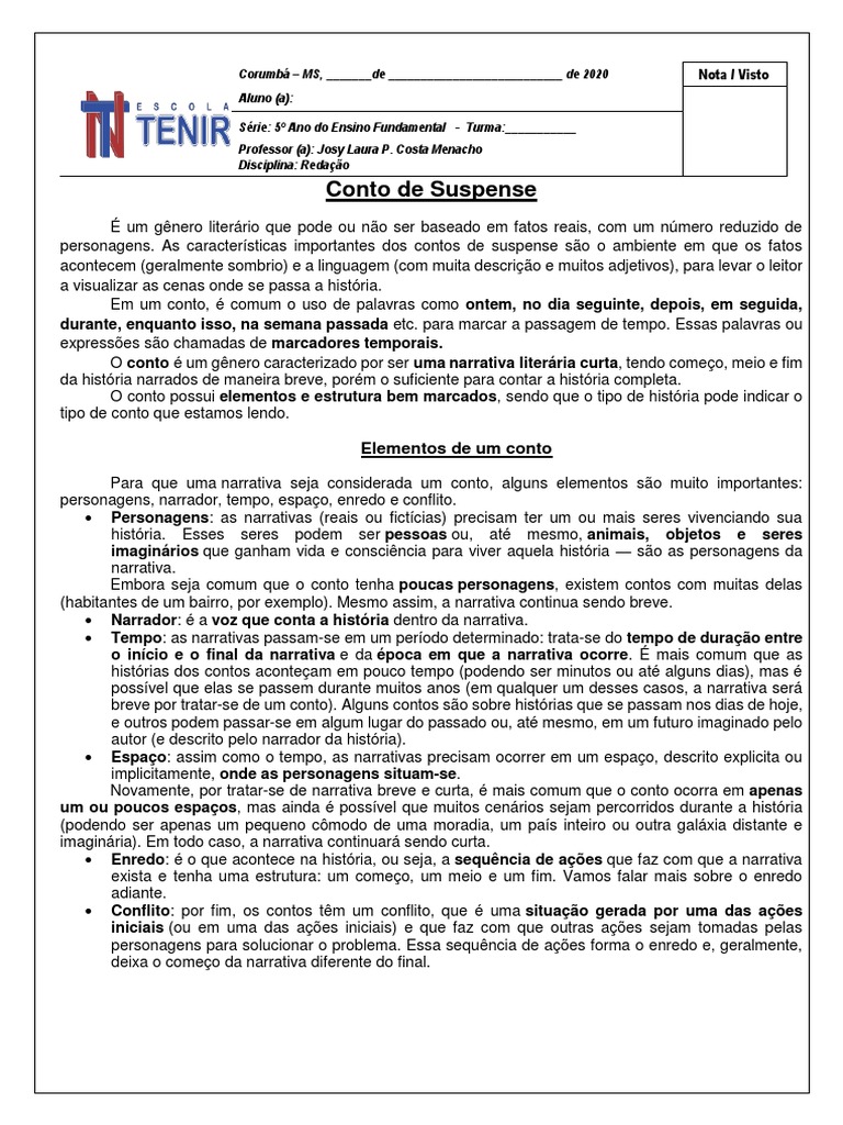 Estrutura do Conto de Suspense para 5º Ano | PDF | Contos | Narrativa