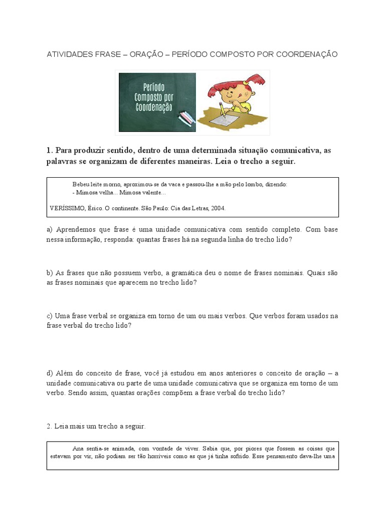 Atividade Período Composto Por Coordenação | PDF | Linguística | Gramática