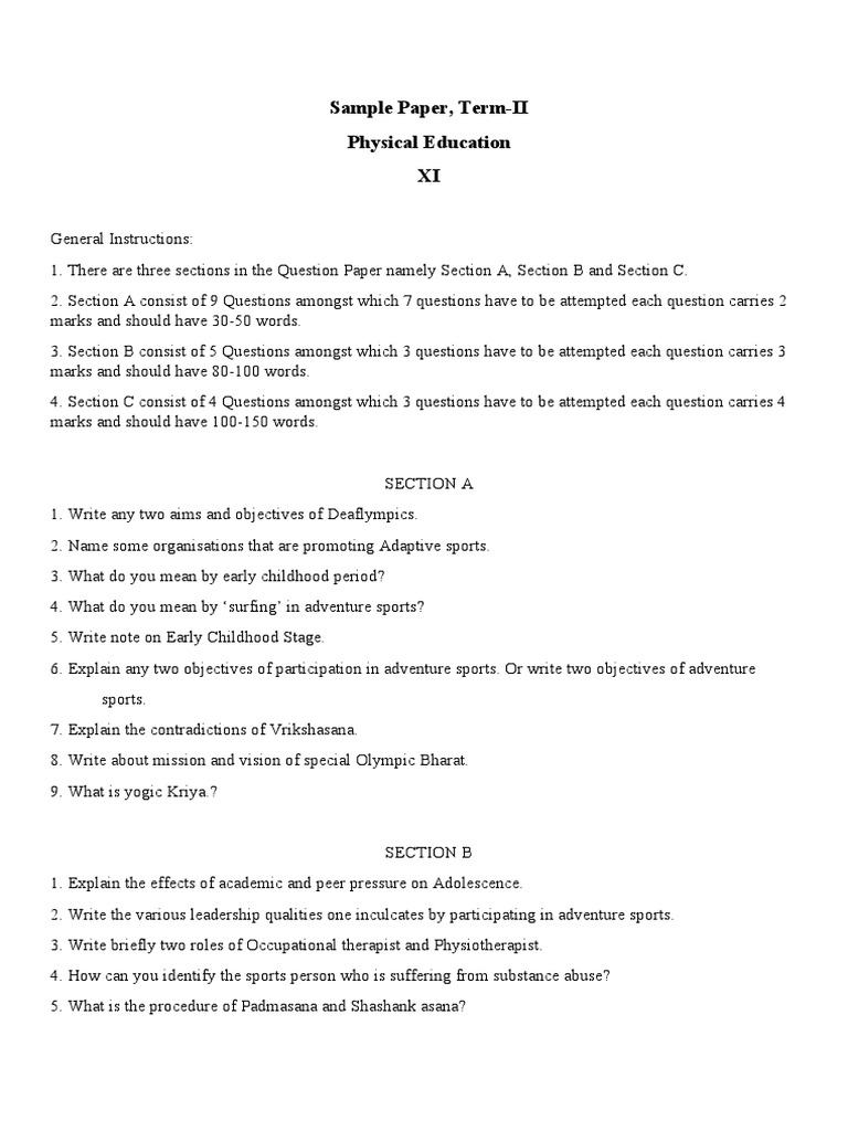 Term-II Physical Education Sample Paper | PDF