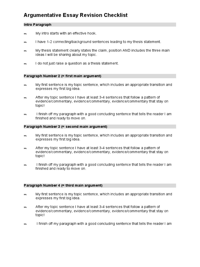 Argumentative Essay Revision Guide | PDF | Punctuation | Essays