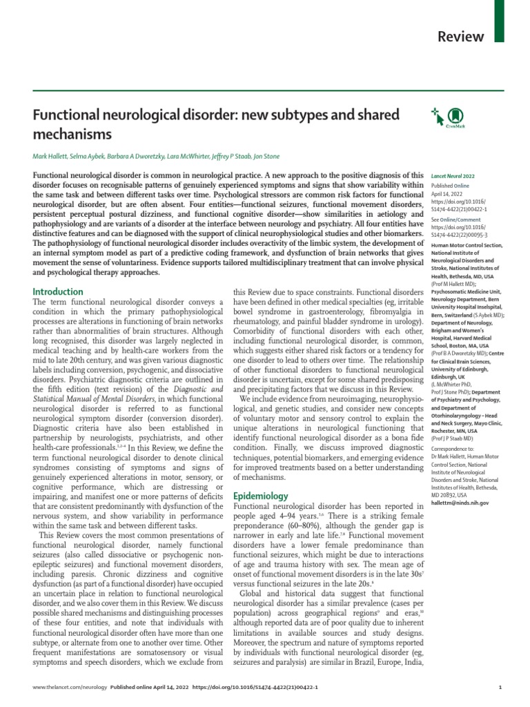 STRATEGIES FOR FUNCTIONAL RESTORATION IN FUNCTIONAL NEUROLOGIC DISORDER intelligence overview