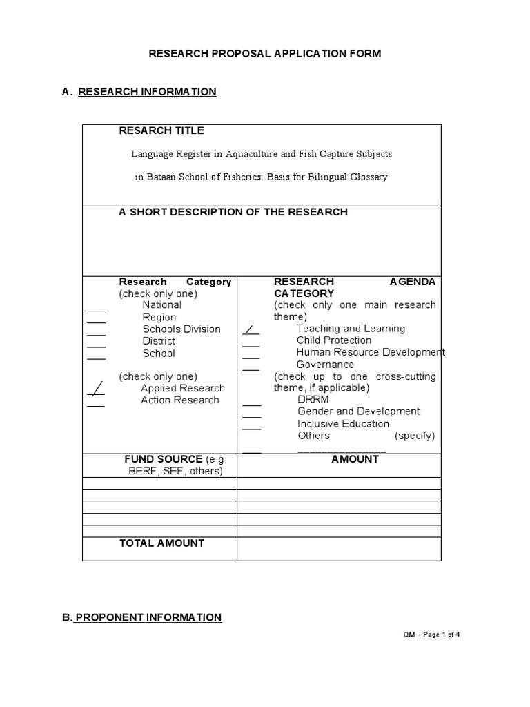 research proposal application form and endorsement of immediate supervisor