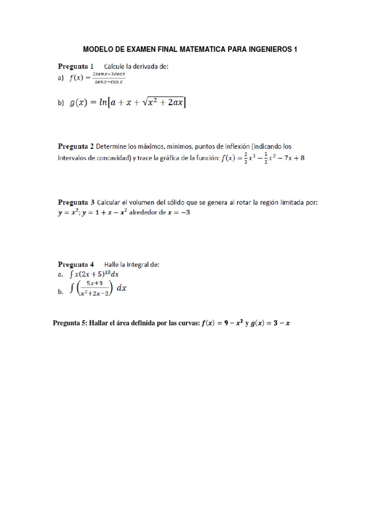 Modelo de Examen Final Matematica para Ingenieros 1-2021-2 | PDF