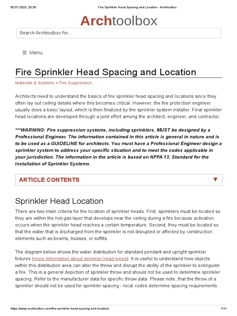 Fire Sprinkler Head Spacing and Location Archtoolbox PDF Fire
