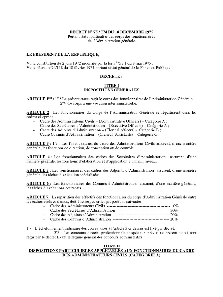 Statut des fonctionnaires de l'Administration | PDF | Doctorat | Magistrat