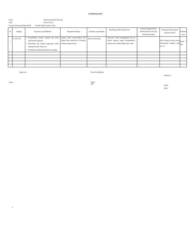 LOGBOOK KKM Rahul | PDF