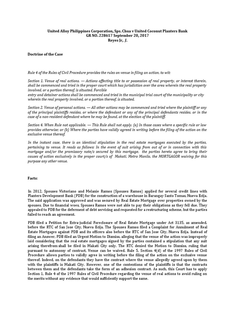 Planters Development Bank V Spouses Ramos PDF Mortgage Law Lawsuit