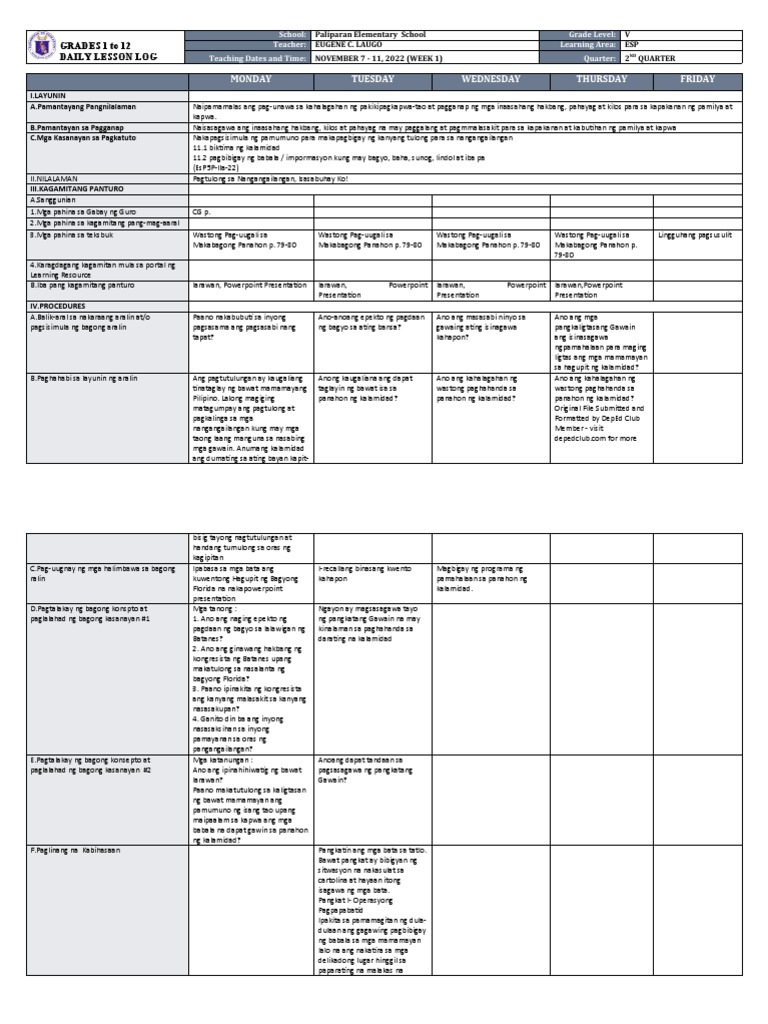 DLL - Esp 5 - Q2 - W1 | PDF