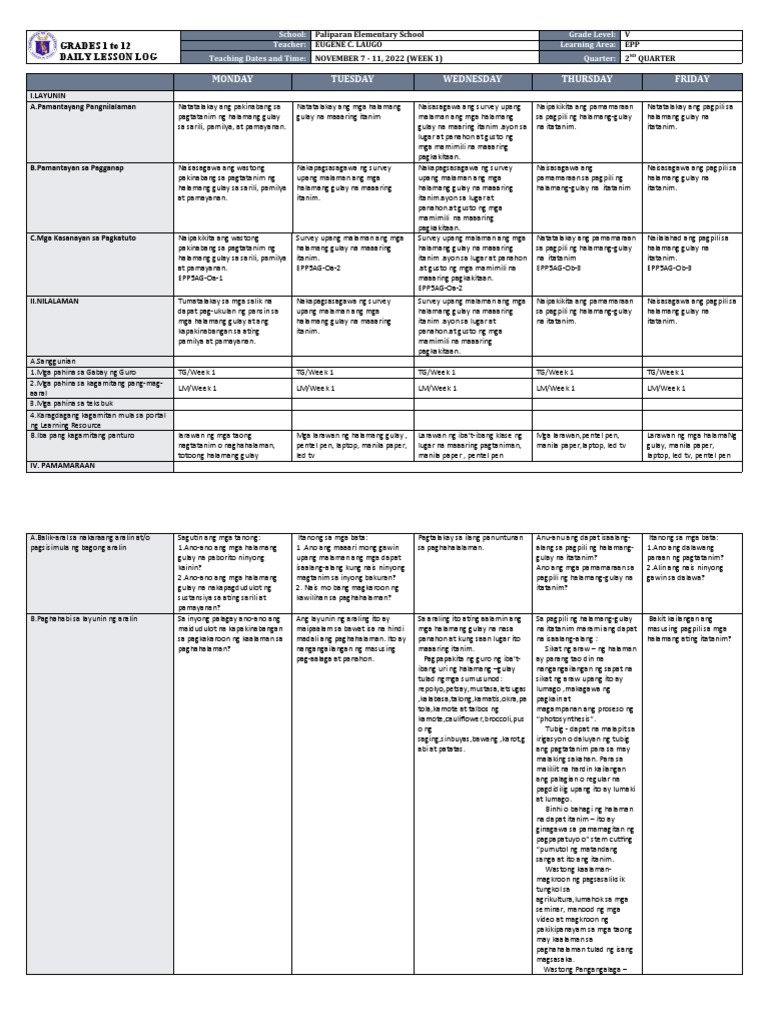 DLL - Epp 5 - Q2 - W1 | PDF