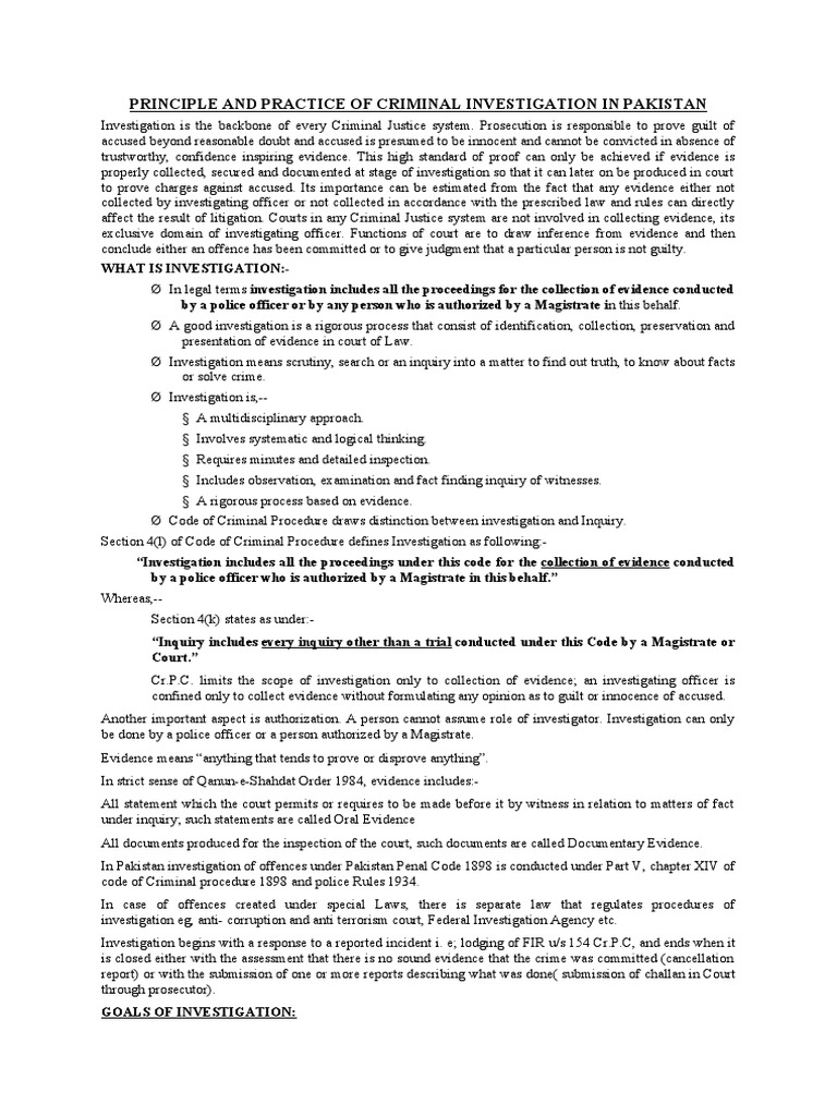 Principle And Practice Of Criminal Investigation In Pakistan PDF