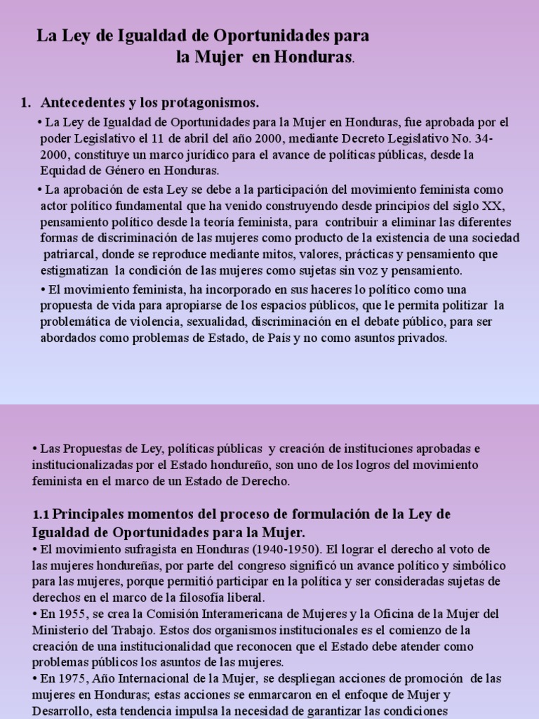 Ley de Igualdad de Oportunidades para la mujer | PDF | Estudios de ...