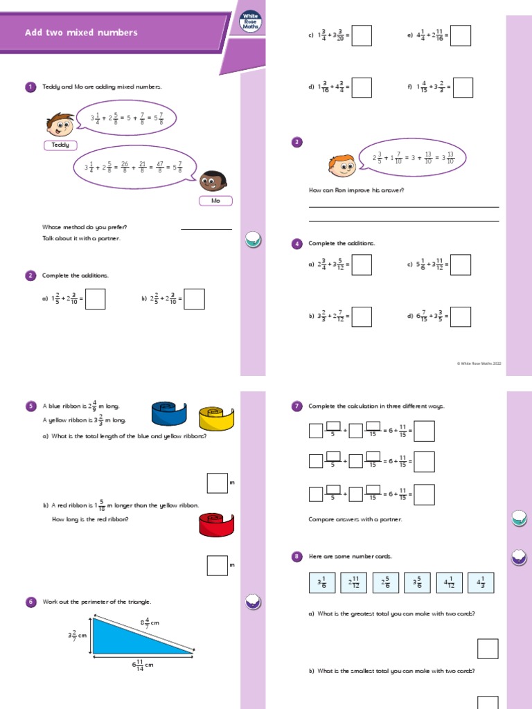 Y5 Autumn Block 4 WO13 Add Two Mixed Numbers 2022 | PDF | Elementary ...