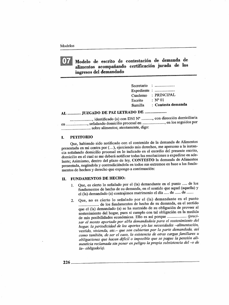 Contestación de Demanda de Alimentos | PDF | Demanda judicial | Ley ...