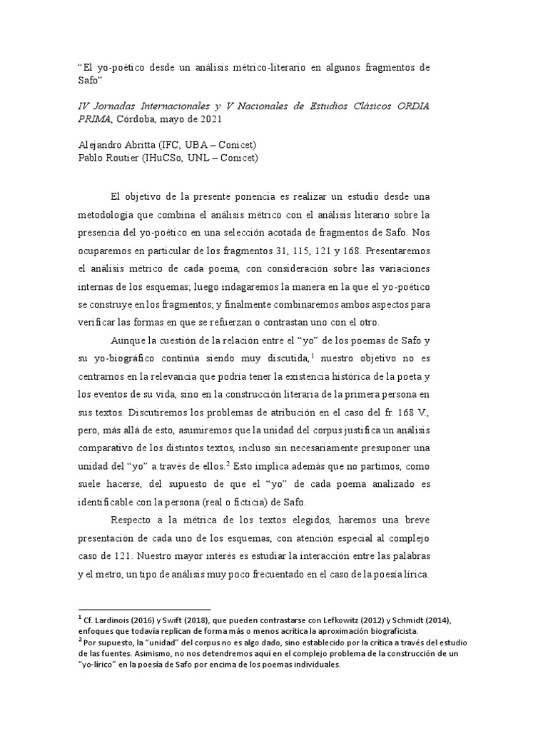 Abritta y Routier El Yo Poetico Desde Un Analisis Metrico Literario en Algunos Fragmentos de