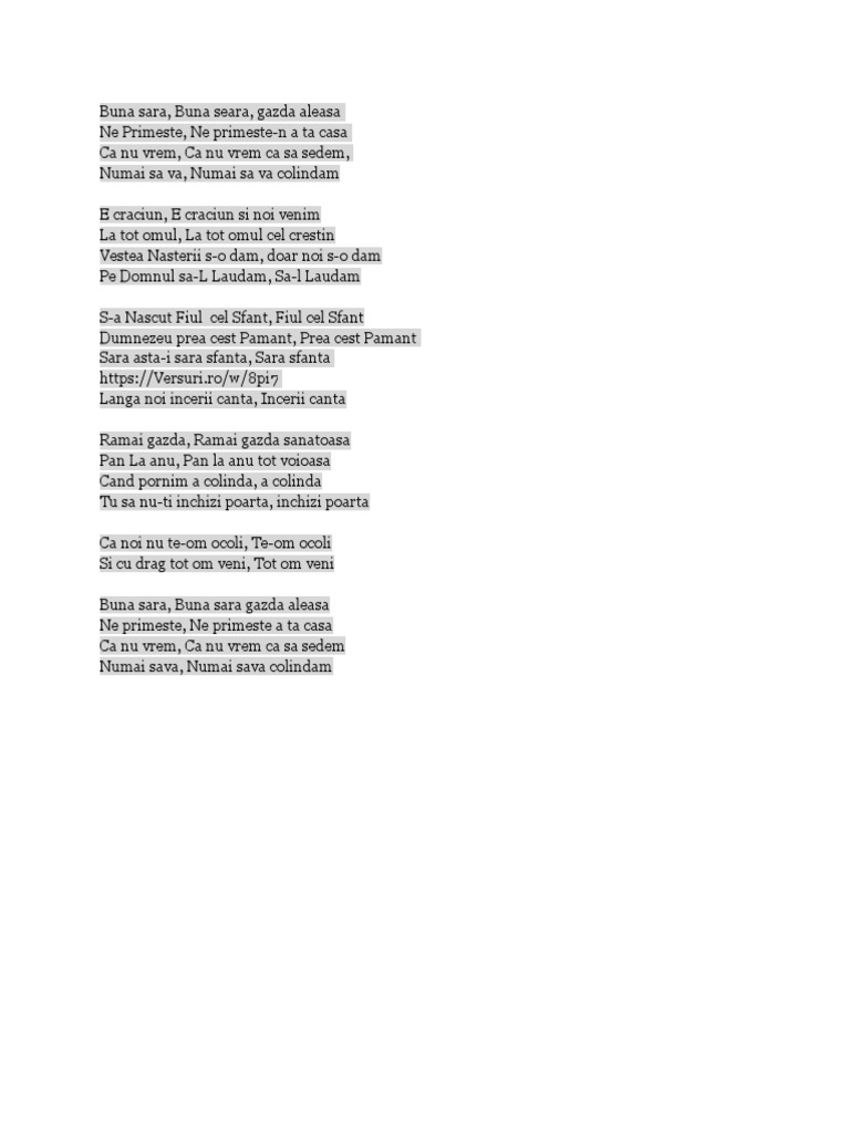 Colind Buna Sara Buna Seara Gazda Aleasa | PDF