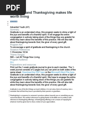 Gratitude and Thanksgiving makes life worth living