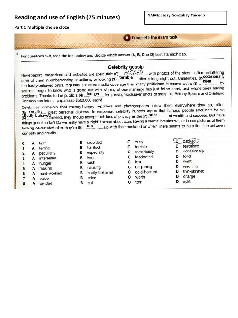 Writing Diagnostic Test PDF