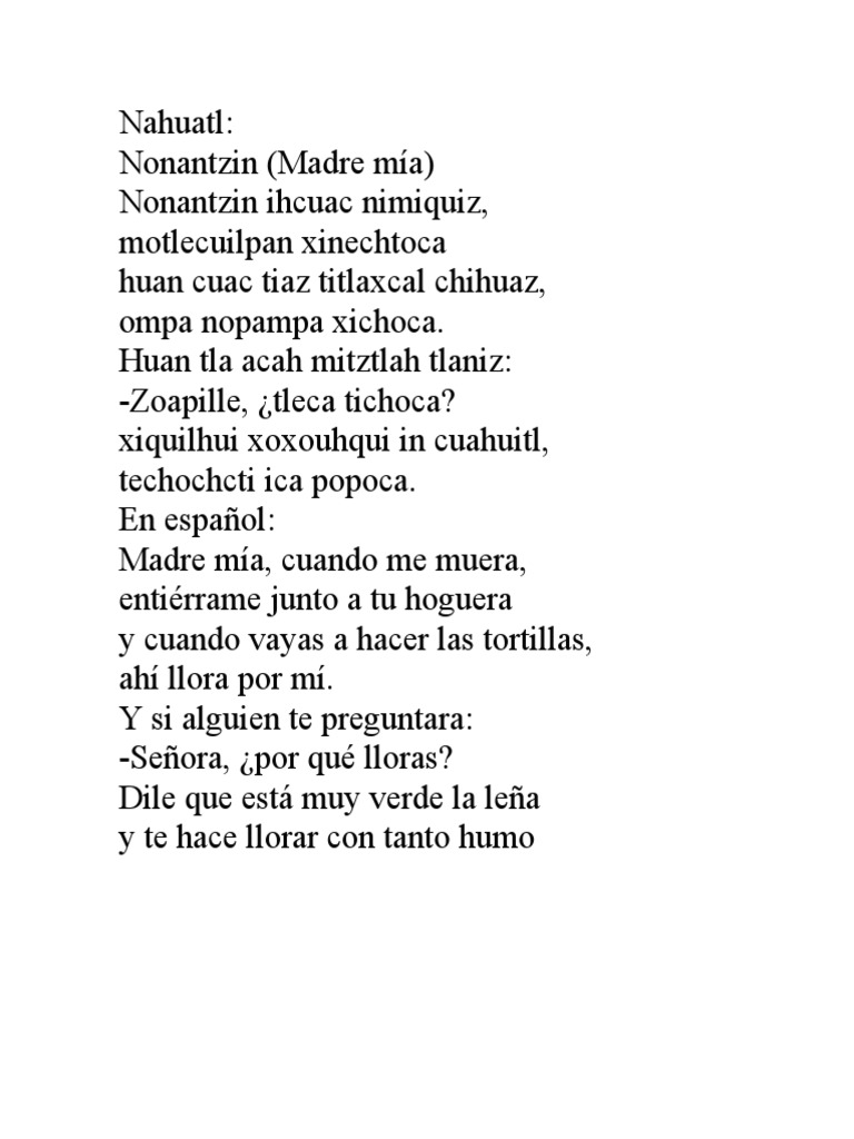 Una poesía náhuatl que expresa el amor de una madre y su deseo de ser