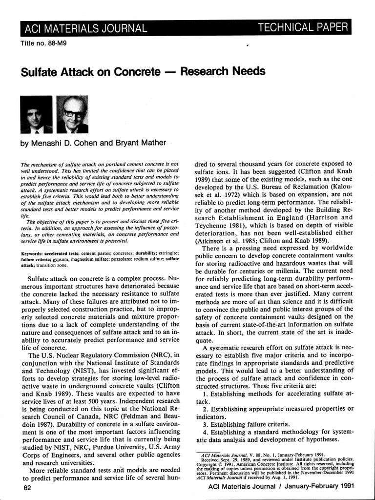 Sulphate Attack On Concrete Research Need | PDF