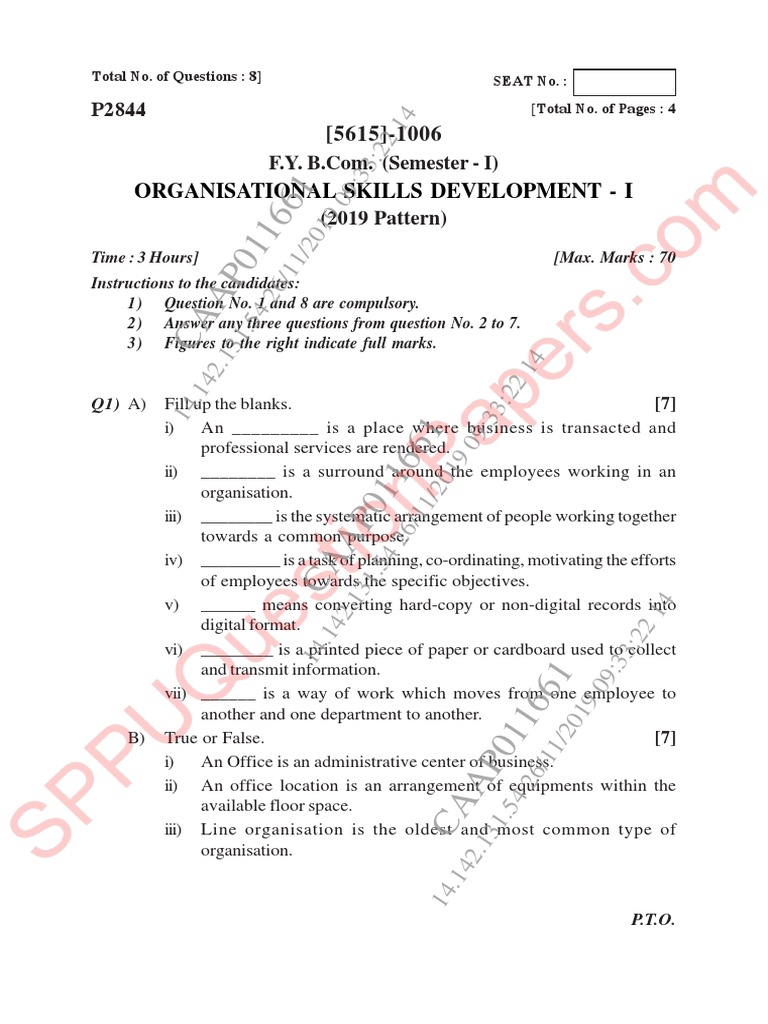 Commerce bcom semester 1 2019 november organisation skills development