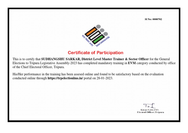 Assembly Training Certificate for Sudhangshu Sarkar | PDF