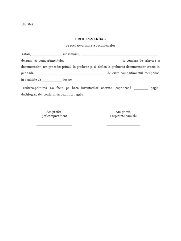 7 Proces Verbal Predare Primire Documente Arhivare | PDF